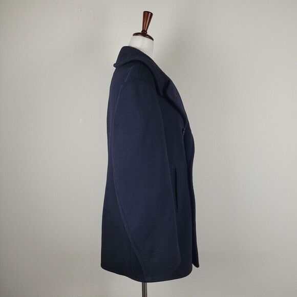 Vintage US Navy Pea Coat Mens 38 Black Wool Kersey 60s USA Military Issue Sailor - Picture 2 of 11